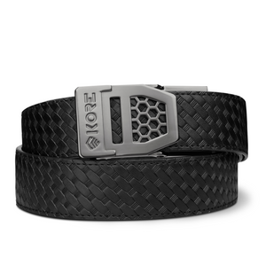 Kore Essentials X6 Gunmetal Buckle with Black Basketweave 1.5" Ratcheting Micro Adjustable Gun Belt