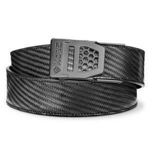 Kore Essentials X6 Gunmetal Buckle with Black Carbon Fiber 1.5" Ratcheting Micro Adjustable Gun Belt